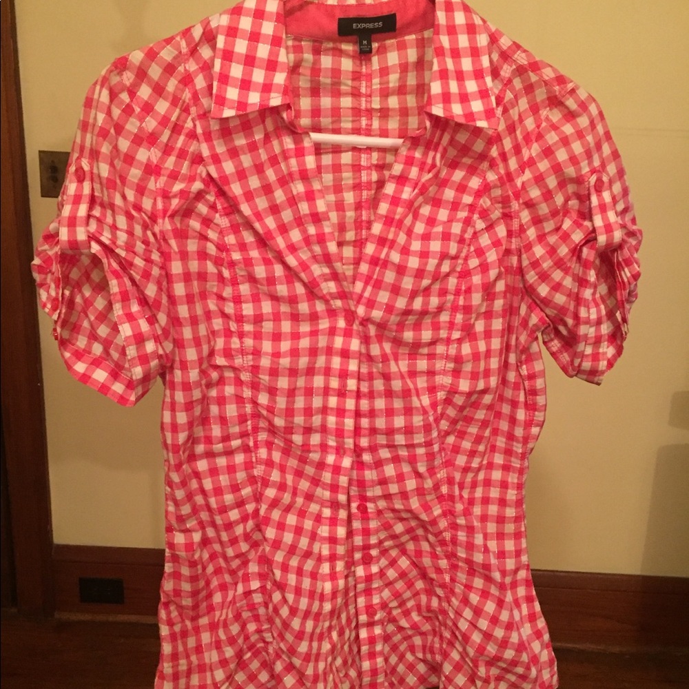 Pink and white Express button down